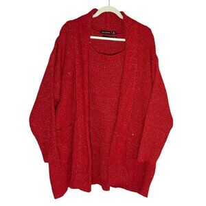 Nina Leonard Women's Red 2-Piece Cardigan & Tank Set 2X Sparkle Knit Holidays